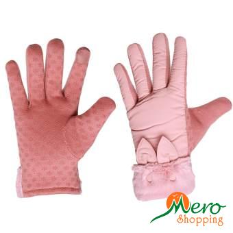 Wind Stopper Touch Screen Anti Skid Thermal Fleece Gloves For Ladies - Pink 