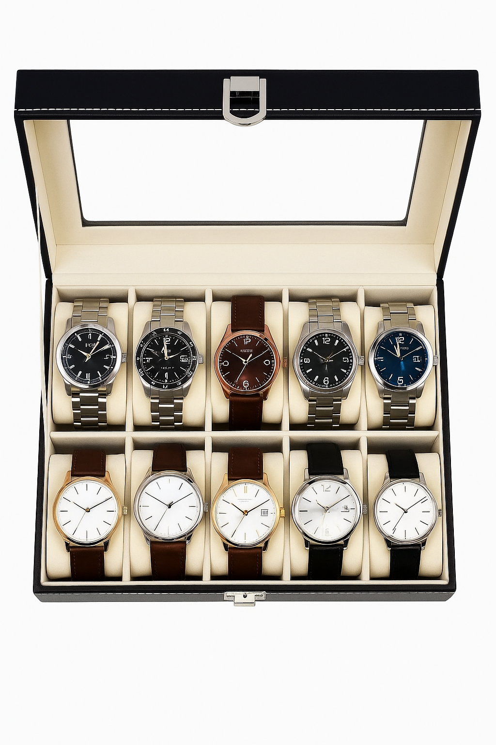 Premium PU Leather 10-Slot Watch Storage Box for Men & Women 